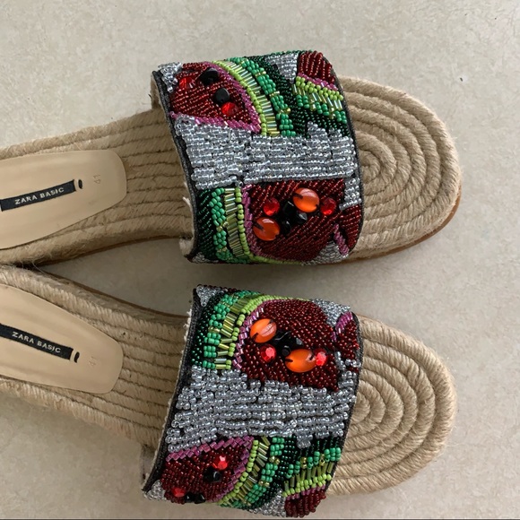 ZARA ESPADRILLE WATERMELON SLIDES SIZE 10 - Picture 5 of 6
